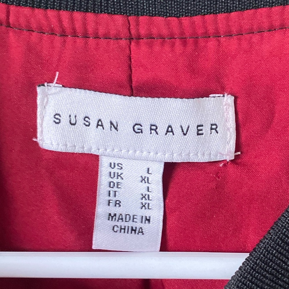 Susan Graver Black and Red Floral Bomber Jacket - Picture 7 of 8